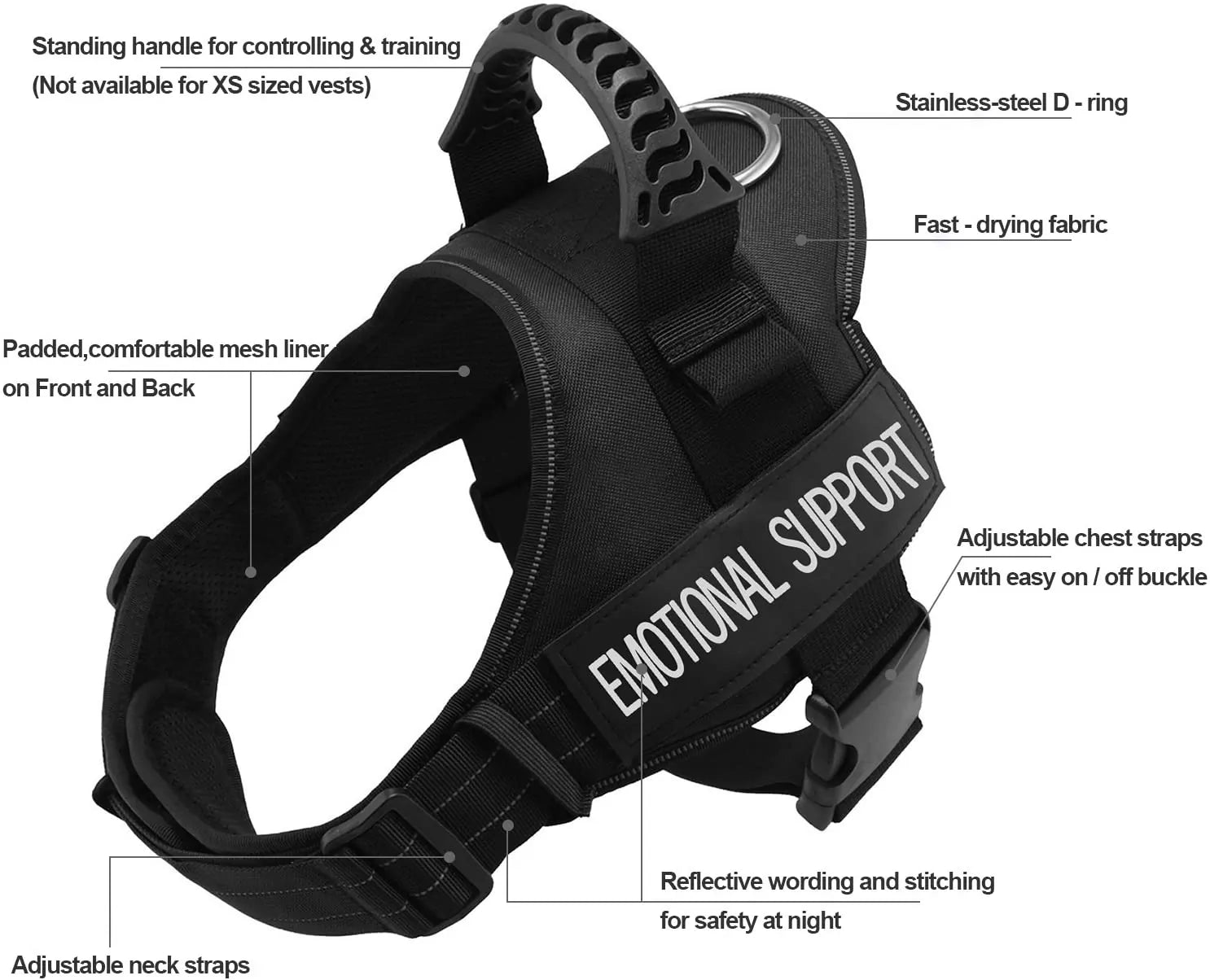 Emotional Support Vest Reflective Harness